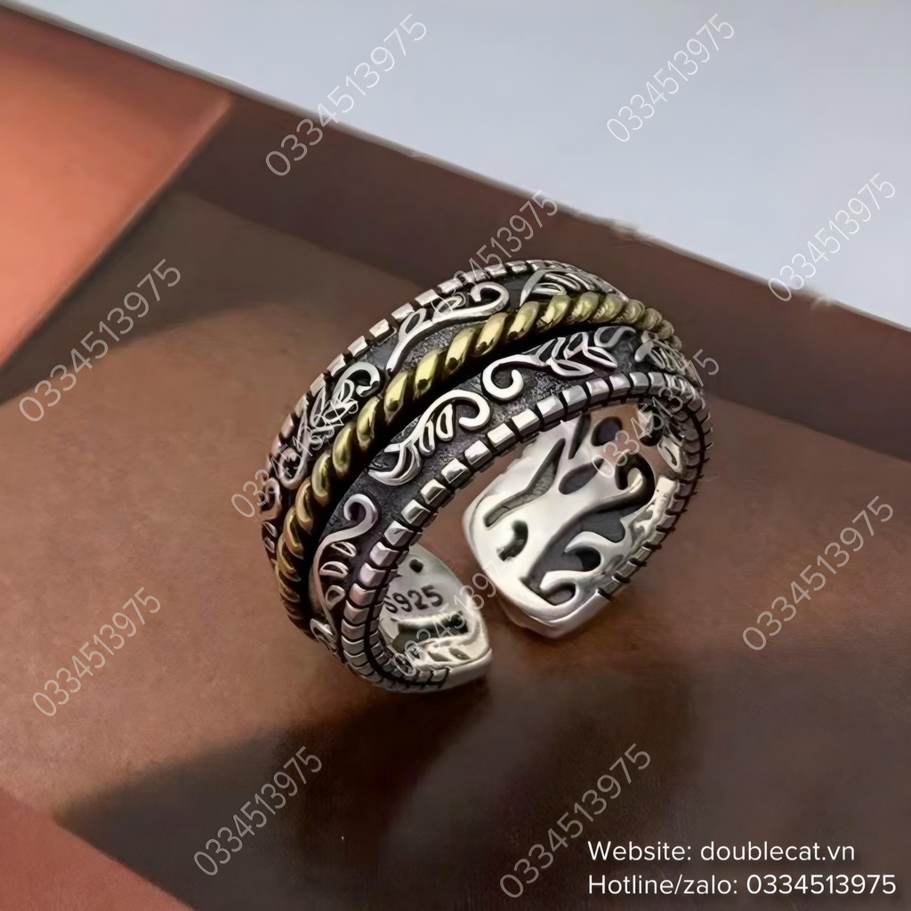 Nhẫn nam kiểu dây thừng xoắn giữa , bạc 925