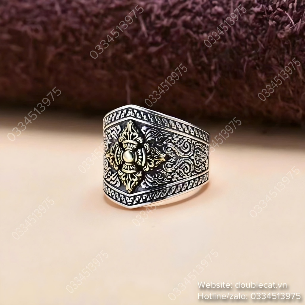 Nhẫn nam họa tiết chùy kim cang, bạc 925