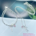 Set lắc tay hạt vỡ và dây chuyền nơ tim, bạc ta  