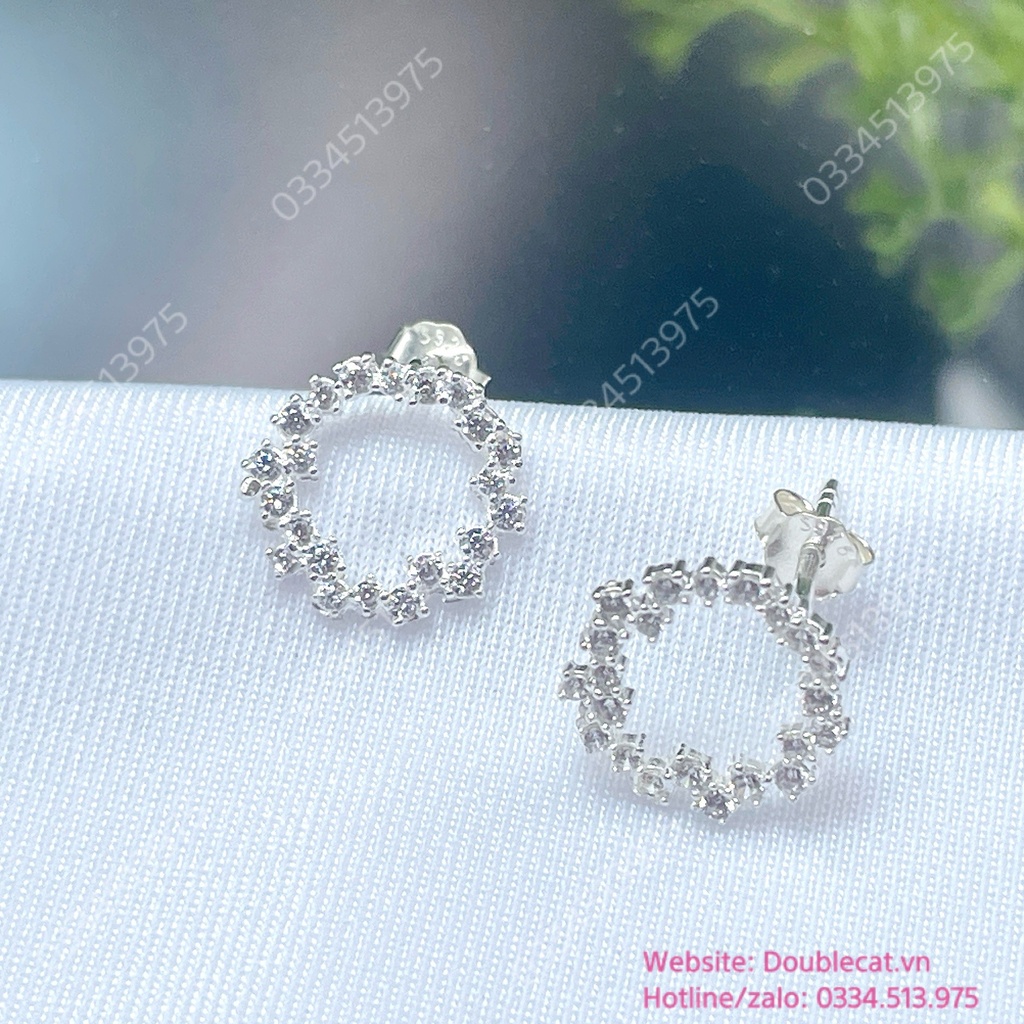 Bông tai bạc vòng tròn đính đá