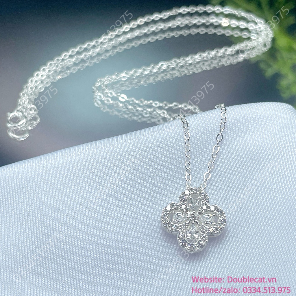 Dây chuyền bạc mặt cỏ 4 lá đính đá 