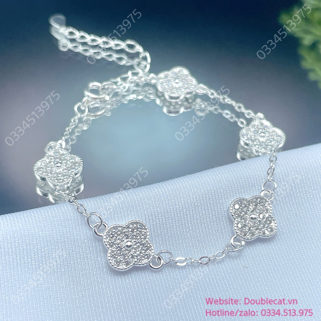 Lắc tay cỏ 4 lá bạc đính full tấm