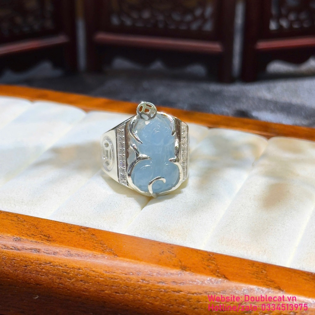 Nhẫn Tỳ Hưu Aquamarine, bạc 925