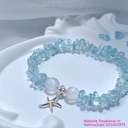 Vòng đá Aquamarine mix đá mặt trăng (Moon) và charm bạc 925