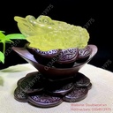 Tượng thiềm thừ đá thạch anh (citrine) chạm khắc tinh xảo, KT 12x8cm (Cả đế gỗ 15cm)