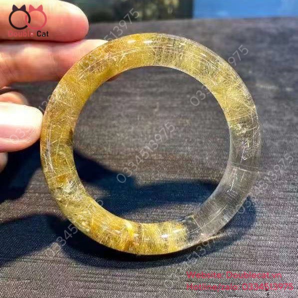 Vòng bản đũa thạch anh tóc vàng VIP, Ni 56mm , Bản 12mm