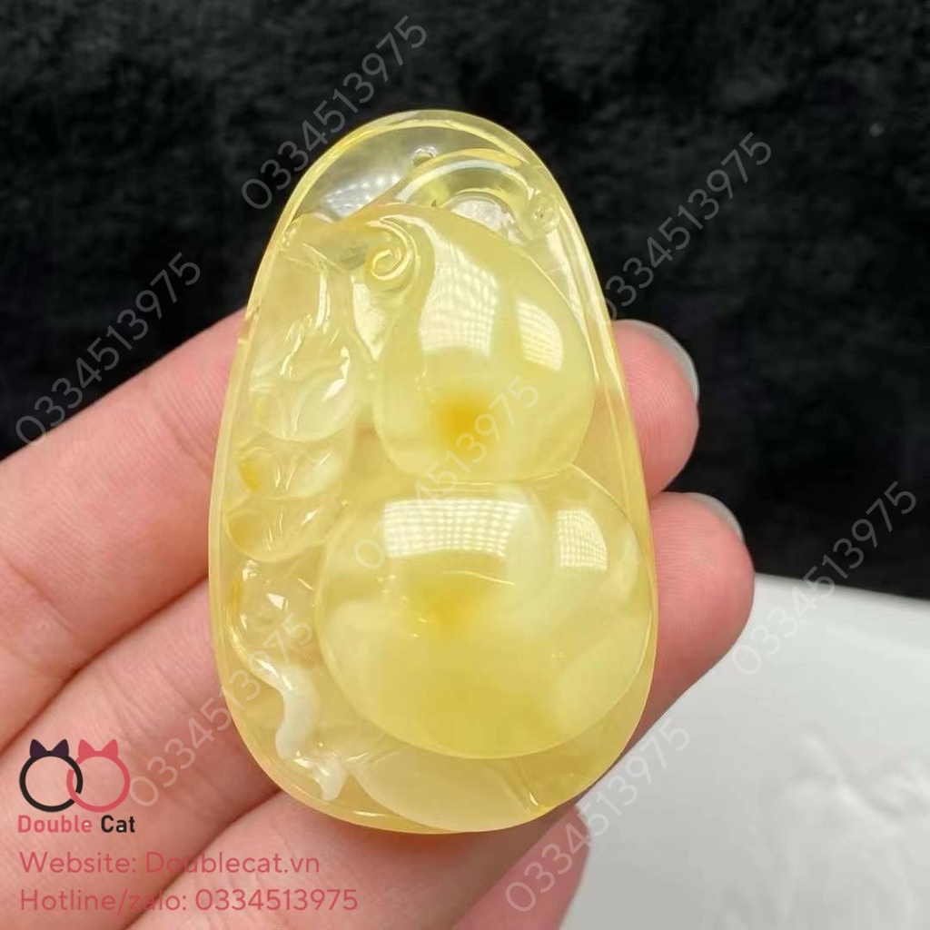Mặt dây chạm hồ lô hổ phách, KT 50,6x31,6mm