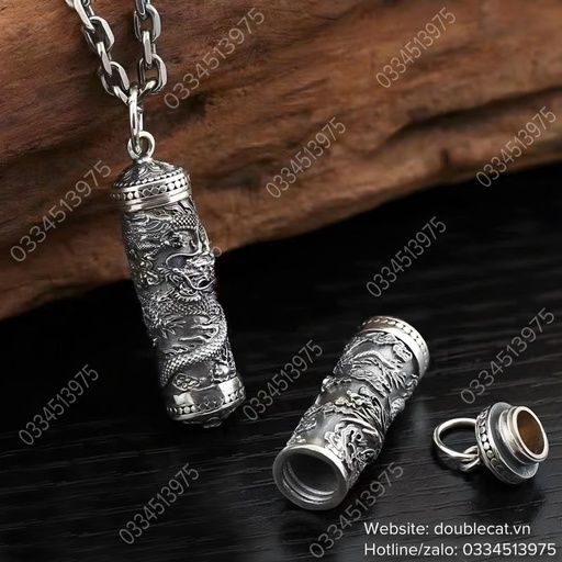 Mặt dây chuyền bạc nam trụ rồng quyền lực 