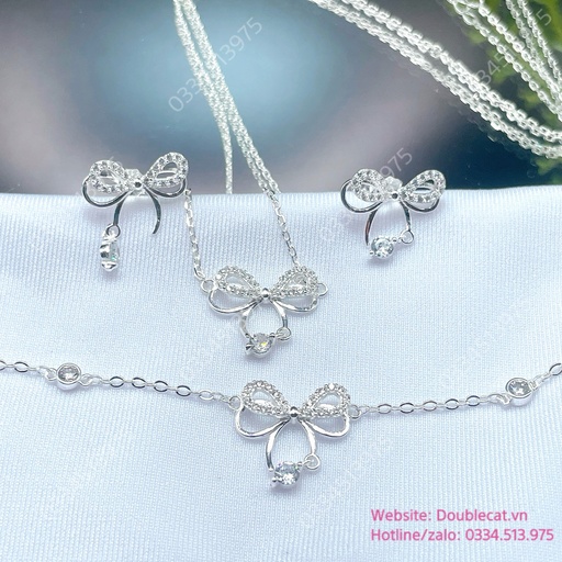 Set trang sức nơ bạc xinh xắn