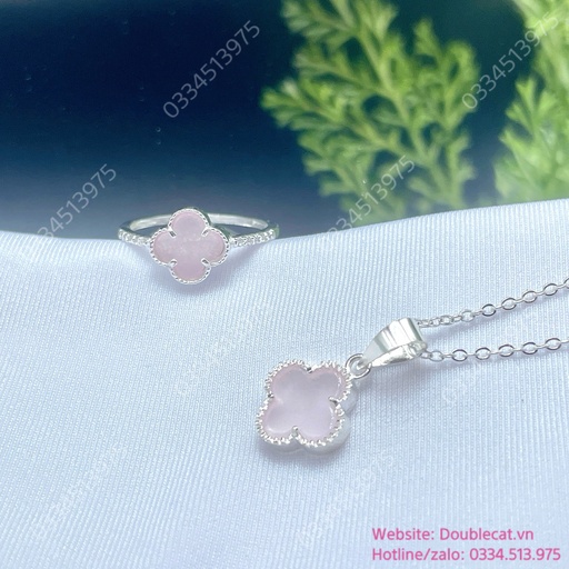 Set trang sức bạc cỏ 4 lá đá màu