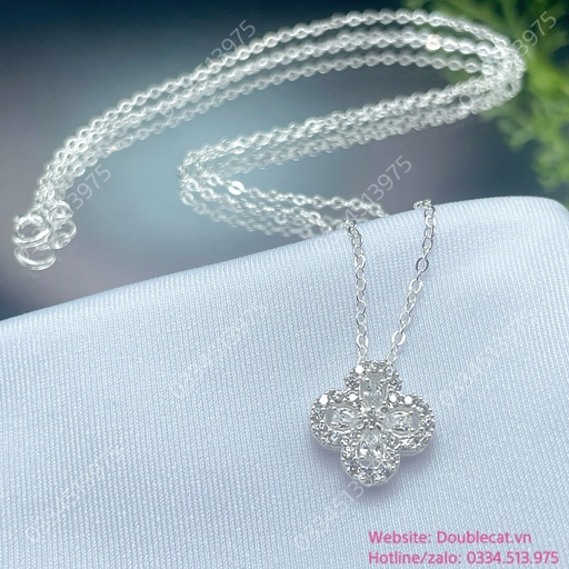 Dây chuyền bạc mặt cỏ 4 lá đính đá 