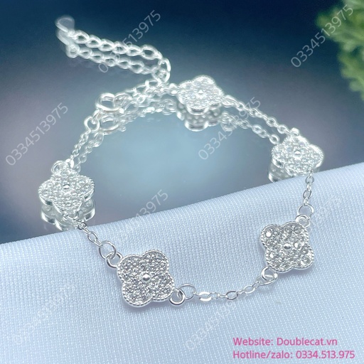 Lắc tay cỏ 4 lá bạc đính full tấm