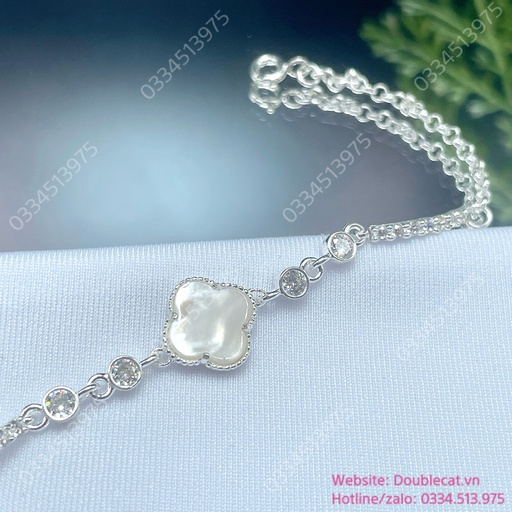 Lắc tay cỏ 4 lá, mặt đá màu