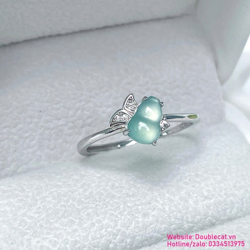 Nhẫn Hồ lô ngọc phỉ thúy băng chủng Type A lên bạc 925