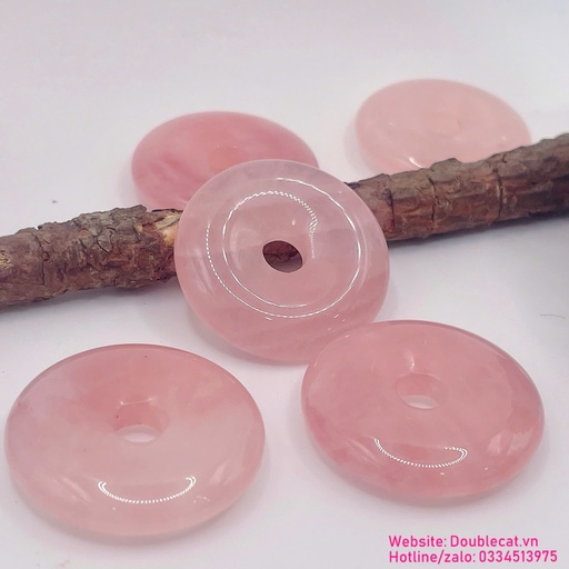 Đồng điếu (Khấu bình an) thạch anh hồng chất trong màu đẹp, Kt 30mm