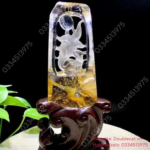 Tượng hồ ly thạch anh chạm khắc tinh xảo KT 14 x6,6 cm