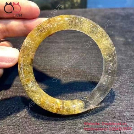 Vòng bản đũa thạch anh tóc vàng VIP, Ni 56mm , Bản 12mm