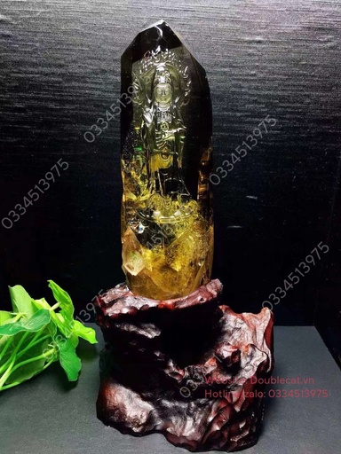 Tượng Phật Quan Âm thạch anh vàng, KT 20cm
