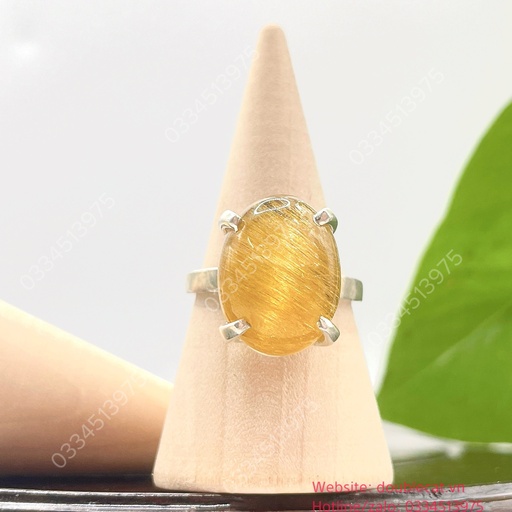 Nhẫn bạc oval thạch anh tóc vàng vip full tóc