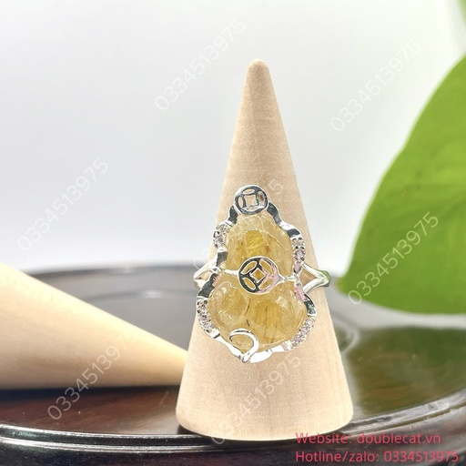 Nhẫn bạc Tỳ hưu tóc vàng size 15mm 