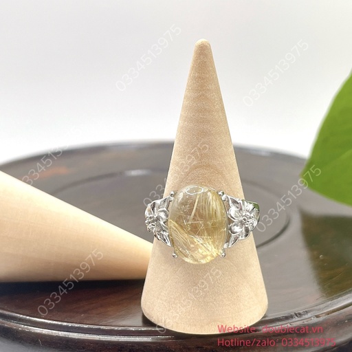 Nhẫn bạc oval tóc vàng, hột size 13,3x9,3mm